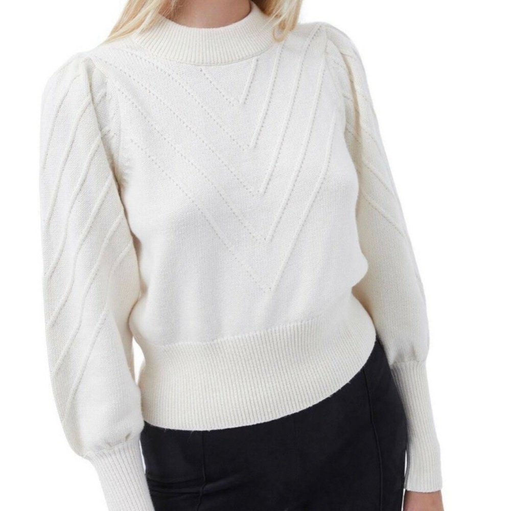French Connection Chevron-Pattern Puff Sleeve Sweater